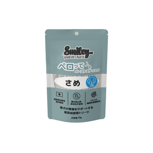 お肉たっぷり国産ペーストオヤツ♪
ペロッて さめ味