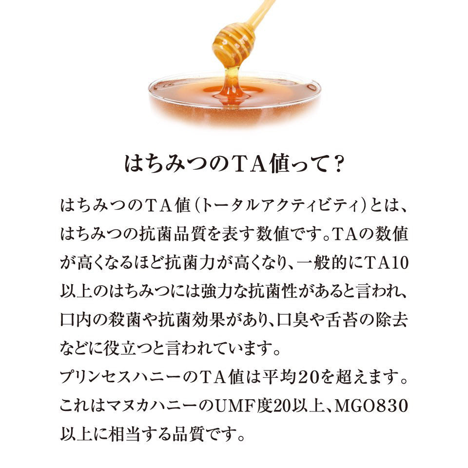 マヌカ越えの抗菌力のはちみつ!その名もプリンセスハニー!夏の間は配送不可になります